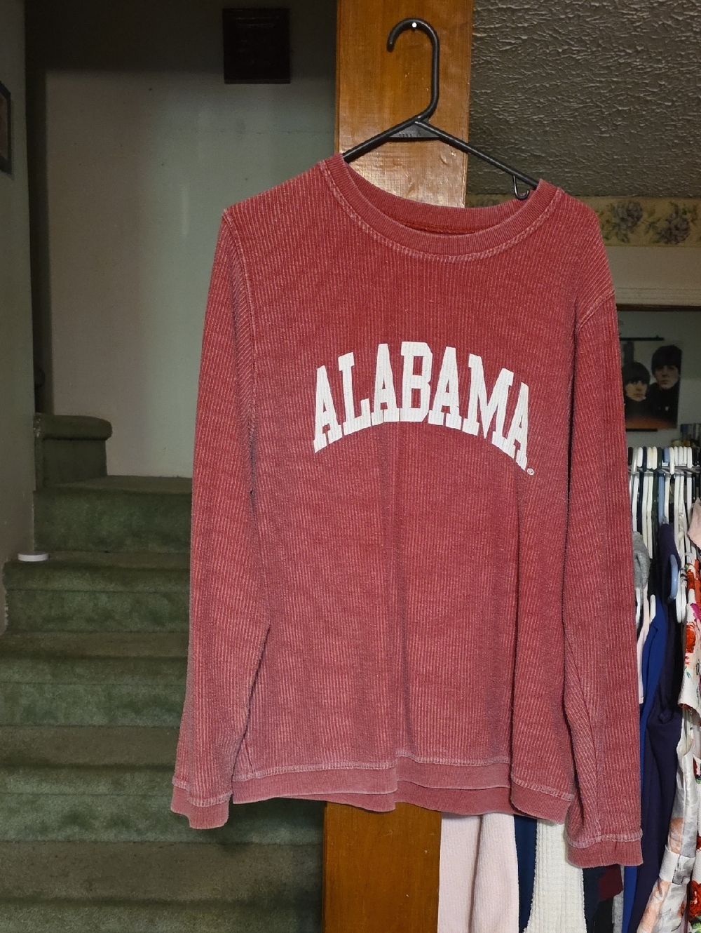Alabama Corded Crewneck Sweater in Washed Red